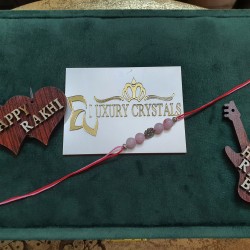 CRYSTAL Rakhi Rose Quartz with Silver Charms in Thread