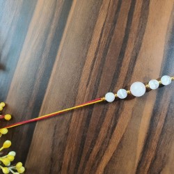 CRYSTAL Rakhi With Rose Quartz  with Selenite CRYSTAL Beads with Golden Charm Beads in Thread