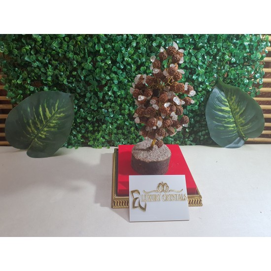 RUDRAKSH WITH CLEAR QUARTZ CRYSTAL TREE WITH WOODEN BASE