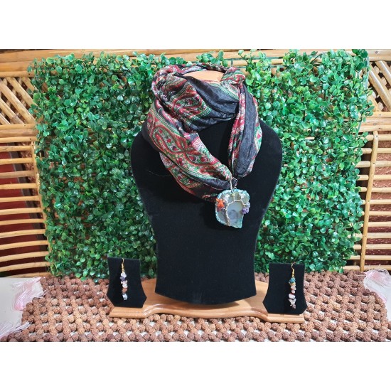Silk Scarf with Agate Pendant