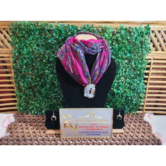 Silk Scarf with Agate Pendant 