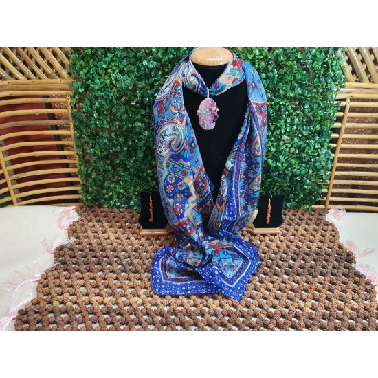 Silk Scarf with Agate Pendant