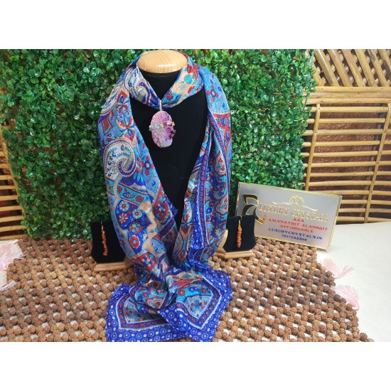 Silk Scarf with Agate Pendant