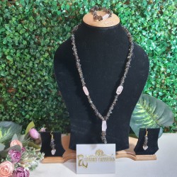 Smoky Quartz crystal with Rose Quartz Crystal Necklace with Earrings