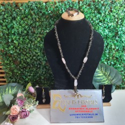 Smoky Quartz crystal with Rose Quartz Crystal Necklace with Earrings