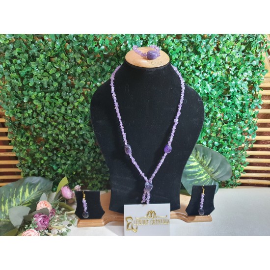 AMETHYST CRYSTAL Necklace with Earrings 
