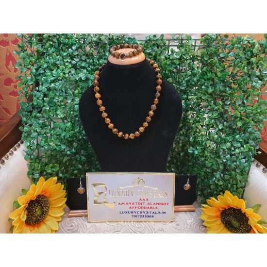 Tiger Eye CRYSTAL Beads Necklace with Earrings