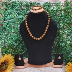 Tiger Eye CRYSTAL Beads Necklace with Earrings