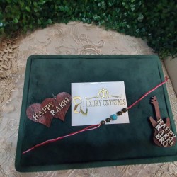 CRYSTAL Rakhi With Pyrite and Turquoise CRYSTAL Beads with Golden Charm beads in Thread