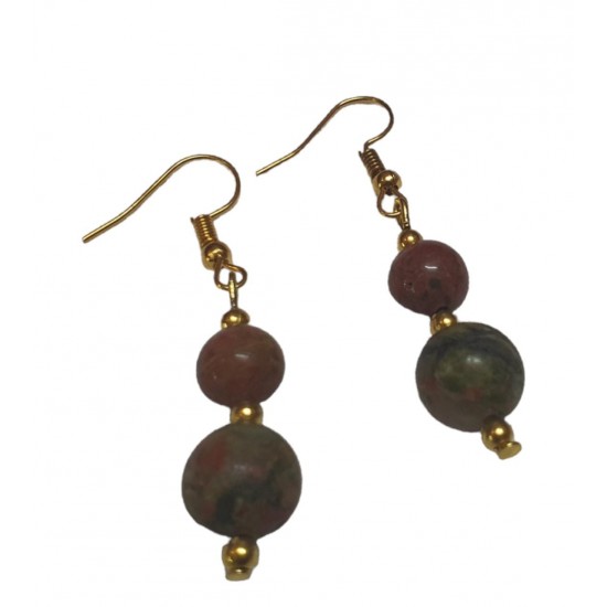 Unakite CRYSTAL Beads Earrings