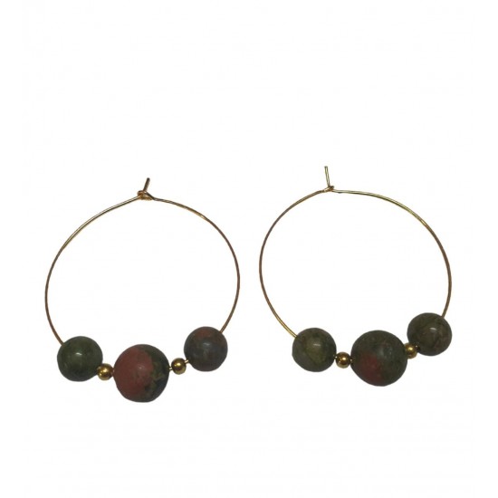 Unakite CRYSTAL Beads Earrings