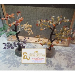CRYSTAL Tree with Multicolour CRYSTALS with CRYSTAL Roughrock Base - Amethyst, Green Jade , Calcite,  Carlenian, Clear Quartz