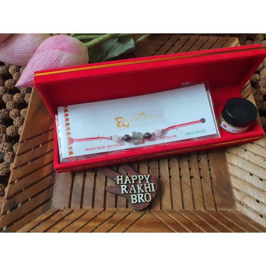 GIFT COMBO OFFER  Rose quartz and Garnet crystal rakhi and Rose Wax Perfume