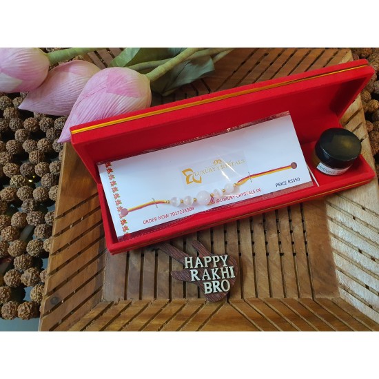 GIFT COMBO OFFER Selenite and Rose Quartz CRYSTAL rakhi and vetivert wax perfume