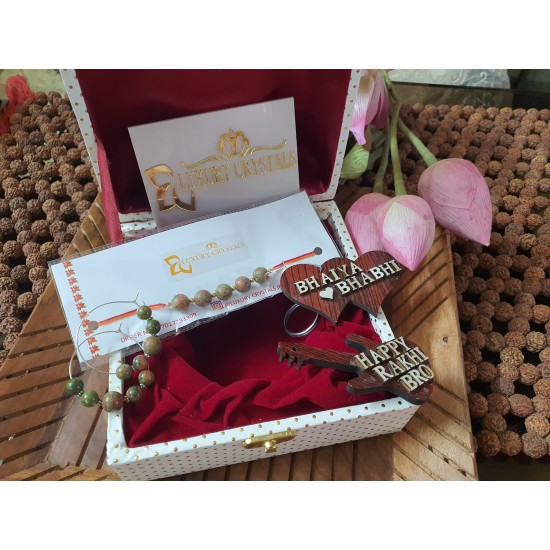 Unakite CRYSTAL Rakhi with Unakite CRYSTAL Earrings