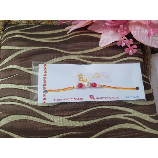  Pearl Rakhi With red Agate and tiger Eye