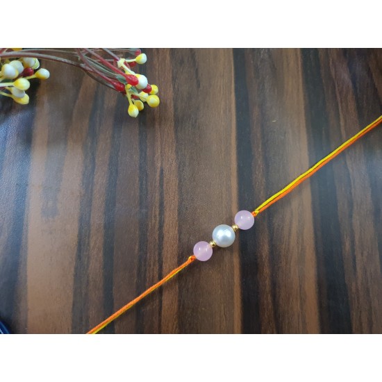 Rose Quartz CRYSTAL Rakhi With Pearl 