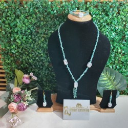  Aquamarine CRYSTAL with Howlite CRYSTAL Necklace with Earrings 