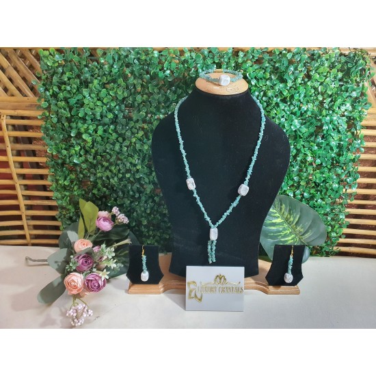  Aquamarine CRYSTAL with Howlite CRYSTAL Necklace with Earrings 