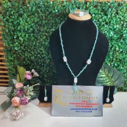  Aquamarine CRYSTAL with Howlite CRYSTAL Necklace with Earrings 