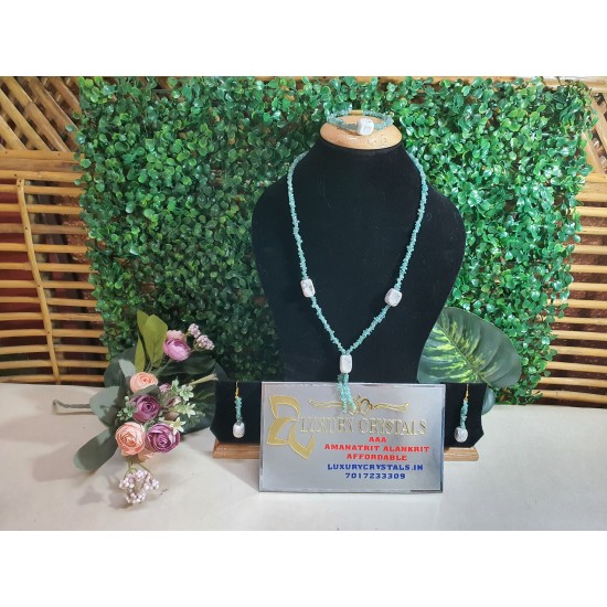  Aquamarine CRYSTAL with Howlite CRYSTAL Necklace with Earrings 