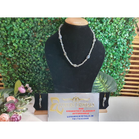 Labradorite CRYSTAL Necklace with Earrings