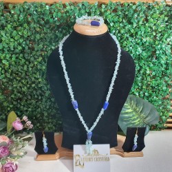 AQUAMARINE CRYSTAL with Lapis lazuli CRYSTAL Necklace with Earrings 