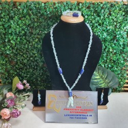 AQUAMARINE CRYSTAL with Lapis lazuli CRYSTAL Necklace with Earrings 