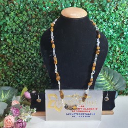 Tiger Eye CRYSTAL with CLEAR QUARTZ Crystal Necklace with Earrings