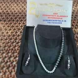 White Pearl with Black Pearl Necklace with Earrings