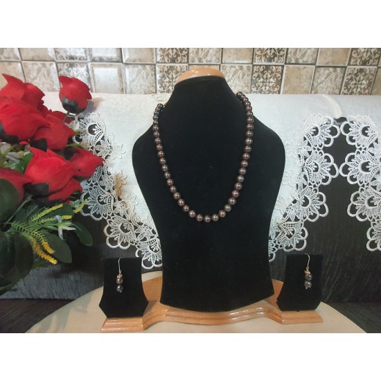 Black Pearl Necklace with Earrings 