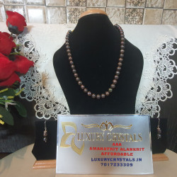 Black Pearl Necklace with Earrings 