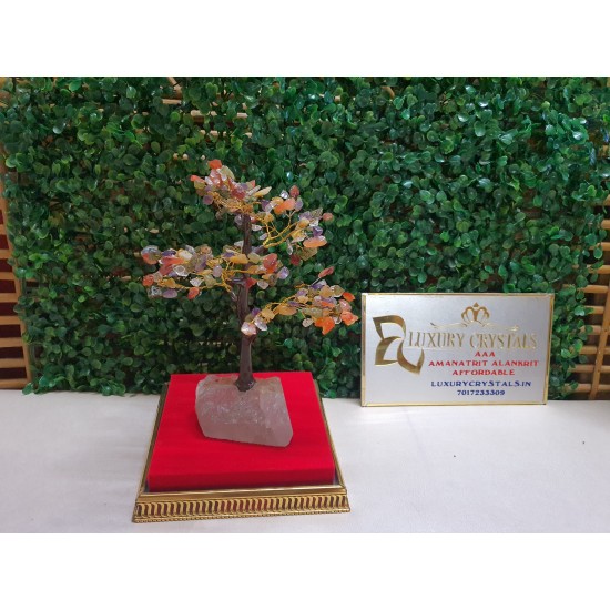 Multicolour CRYSTAL Tree with CLEAR QUARTZ Crystal Base