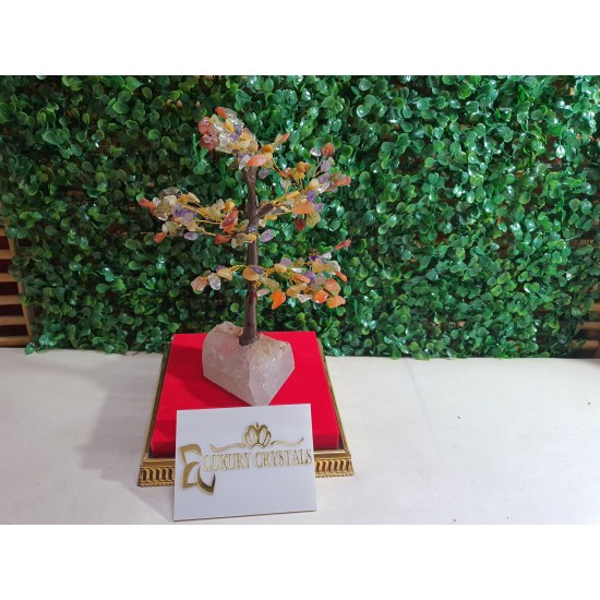 Multicolour CRYSTAL Tree with CLEAR QUARTZ Crystal Base