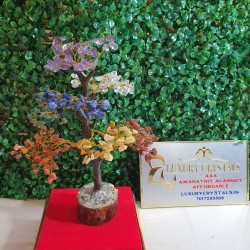  7 CHAKRA CRYSTAL Tree with wooden base.
