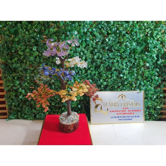  7 CHAKRA CRYSTAL Tree with wooden base.