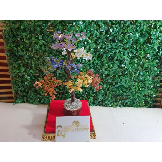  7 CHAKRA CRYSTAL Tree with wooden base.